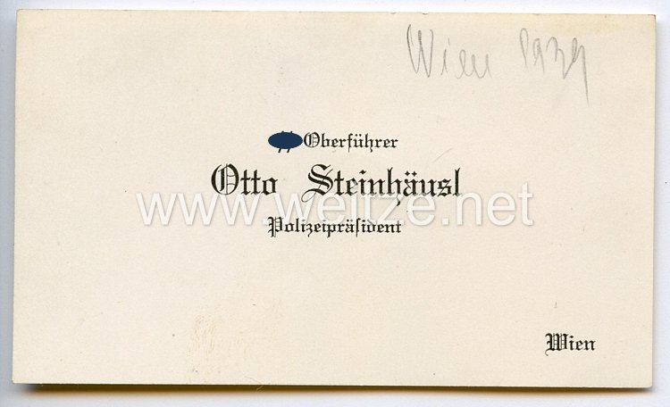 Polizeipräsident von Wien und SS-Oberführer Otto Steinhäusl - persönliche Visitenkarte