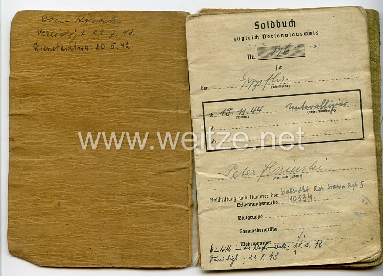 Wehrmacht Soldbuch für einen russischen Unteroffizier zuletzt beim Kosaken-Lehr- und Ausbildungs-Regiment 1 Bild 2