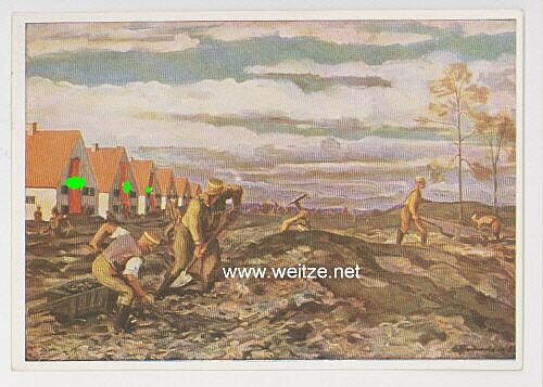 SA - farbige Propaganda-Postkarte - " Deutscher, erwirb das SA-Sportabzeichen - Wir helfen den Kameraden beim Siedlungsbau "