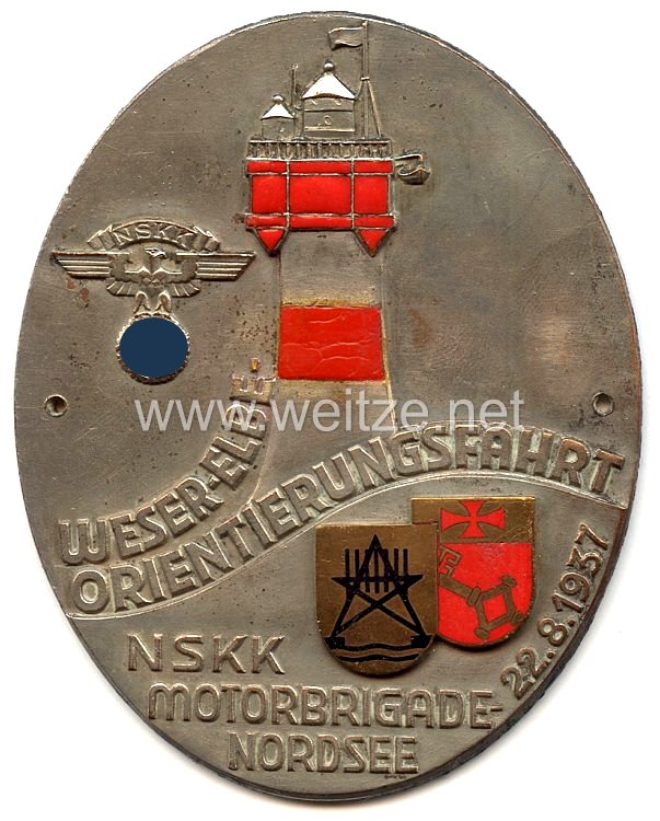 NSKK - nichttragbare Teilnehmerplakette - " Weser-Elbe Orientierungsfahrt NSKK Motorbrigade Nordsee 22.8.1937 "