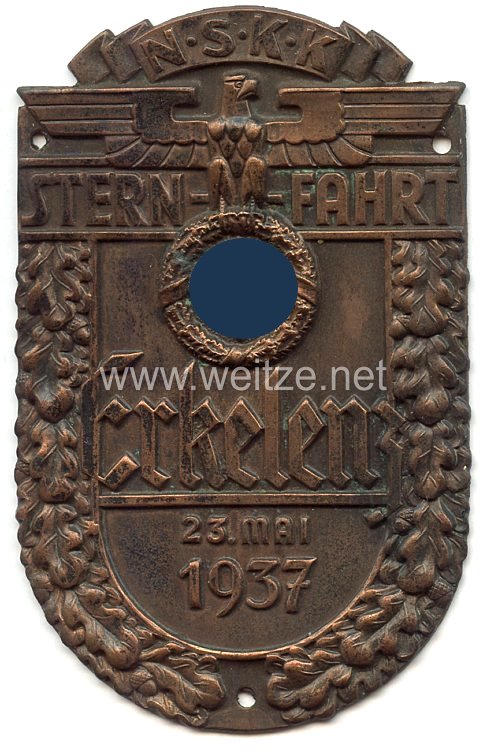 NSKK - nichttragbare Teilnehmerplakette - " Sternfahrt Erkelenz 23. Mai 1937 "