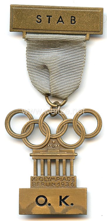 XI. Olympischen Spiele 1936 Berlin - Offizielles Teilnehmerabzeichen eines Angehörigen des Stabes des Organisations-Komitee