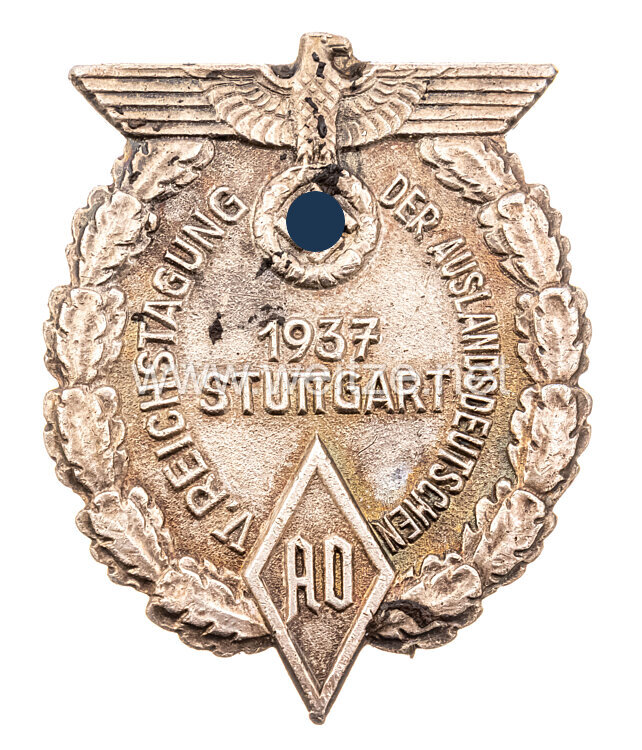 NSDAP AO Erinnerungsabzeichen in Silber für die Ehrengäste "Reichstagung der Auslandsdeutschen Stuttgart 1937"