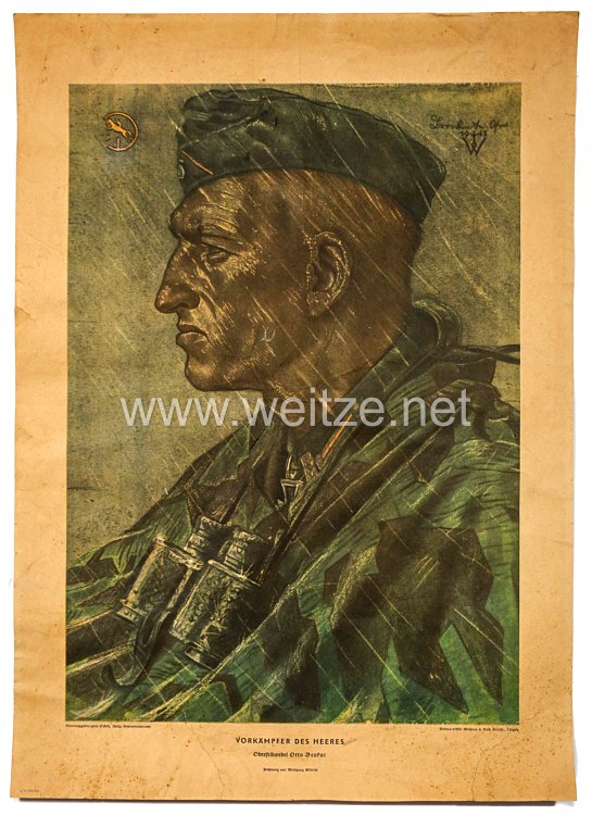 Willrich farbiges Plakat aus der Serie - " Vorkämpfer des Heeres " - Oberfeldwebel Otto Brakat - Ritterkreuzträger