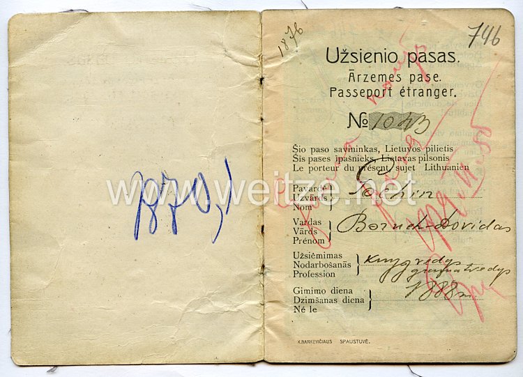 Litauen - Pass für einen Mann des Jahrgangs 1888 Bild 2