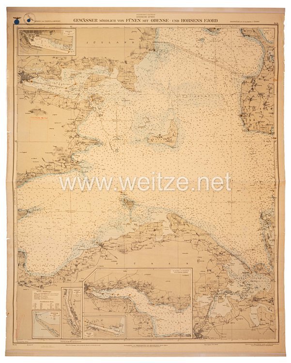 Kriegsmarine Seekarte: Maßstab 1:70 000 Nördlich von Fünen mit Odensee und Horsens Fjord 