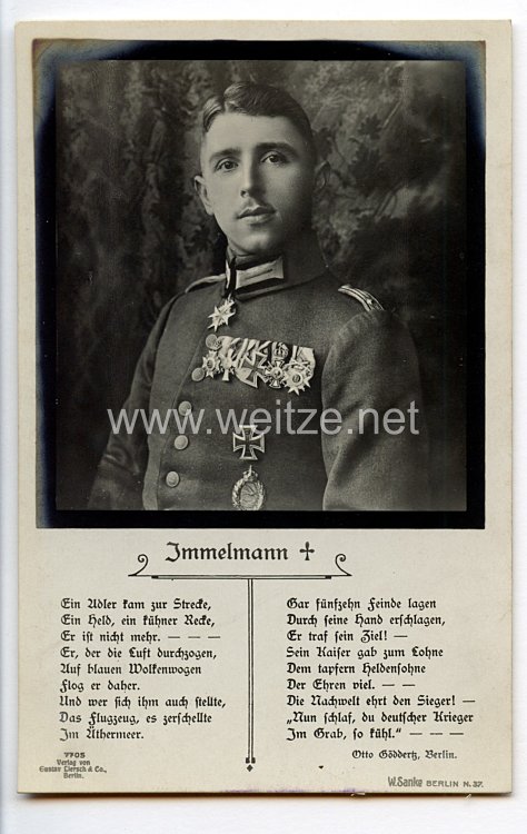 Fliegerei 1. Weltkrieg - Fotopostkarte  - Deutsche Fliegerhelden " Immelmann "