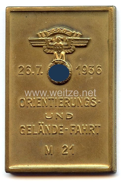 NSKK - nichttragbare Teilnehmerplakette - " 26.7.1936 Orientierungs- und Gelände-Fahrt M 21 "