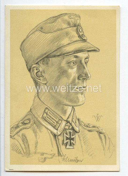 Heer - Willrich farbige Propaganda-Postkarte - Ritterkreuzträger Oberwachtmeister Schmölzer