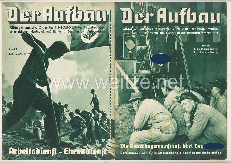 III. Reich - 2 x Ausgabe von : Der Aufbau - Alleiniges amtliches Organ der NS-Hago - 1. Jahrgang 1933/1934 Folge 22 und 23