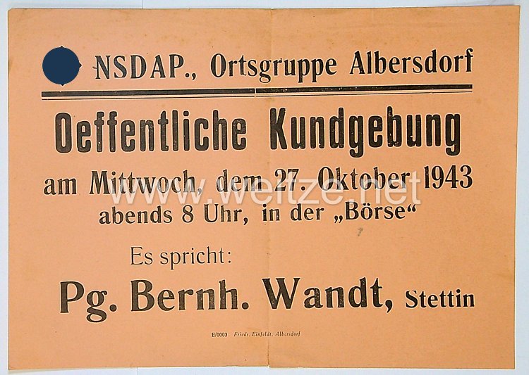 III. Reich - Werbekarte für die Große Öffentliche Kundgebung der NSDAP