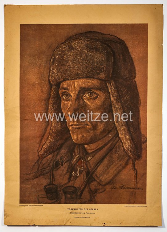 Willrich farbiges Plakat aus der Serie - " Vorkämpfer des Heeres " - Oberfeldwebel Georg Heinzmann - Ritterkreuzträger