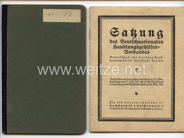 Deutschnationaler Handlungsgehilfen-Verband - Mitgliedsbuch und Satzung