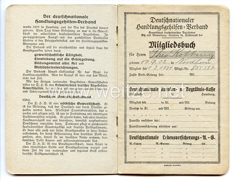 Deutschnationaler Handlungsgehilfen-Verband - Mitgliedsbuch und Satzung Bild 2