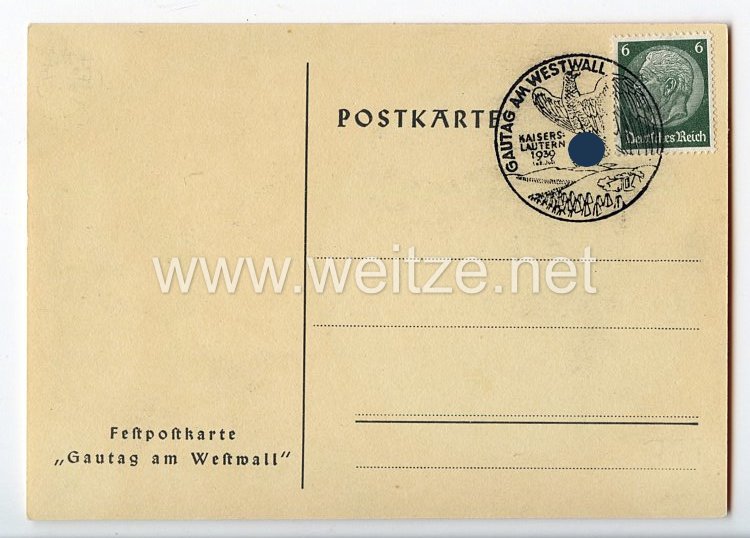 III. Reich - farbige Propaganda-Postkarte - " Gautag am Westwall - 1. und 2. Juli 1939 Kaiserslautern " Bild 2