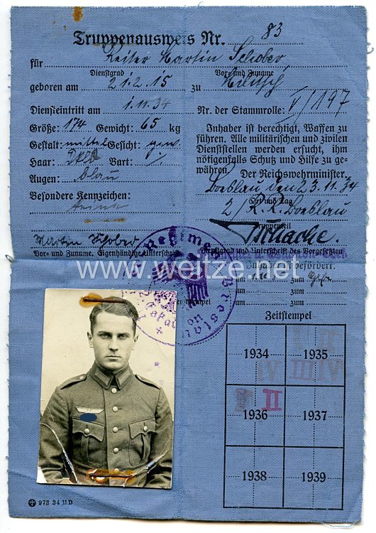 Heer - Truppenausweis für einen Reiter im 2./Reiter-Regiment Breslau