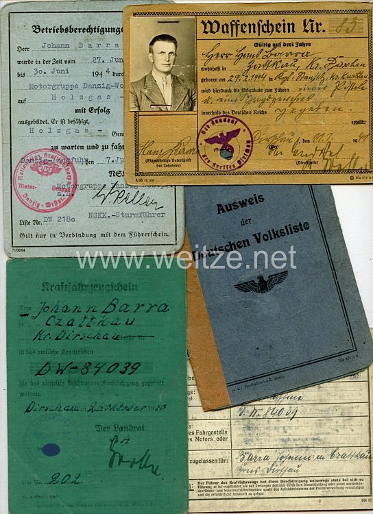 III. Reich - Dokumentennachlass eines Zivilisten aus dem Kreis Dirschau ( Danzig-Westpreußen )