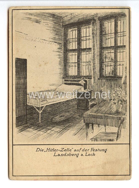 III. Reich - Propaganda-Postkarte - " Adolf Hitler - Die Hitler-Zelle auf der Festung Landsberg am Lech "