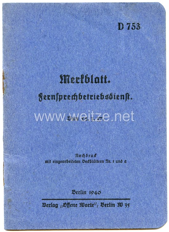 Merkblatt Fernsprechbetriebsdienst D 753,