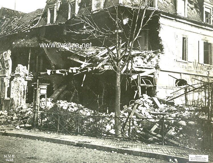 1.Weltkrieg Pressefoto "Durch französ. Artillerie zerstörte Häuser in Sennheim"