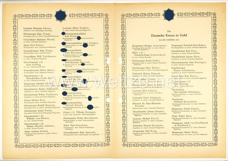 Verleihungsliste für das Deutsche Kreuz in Gold - Dezember 1943