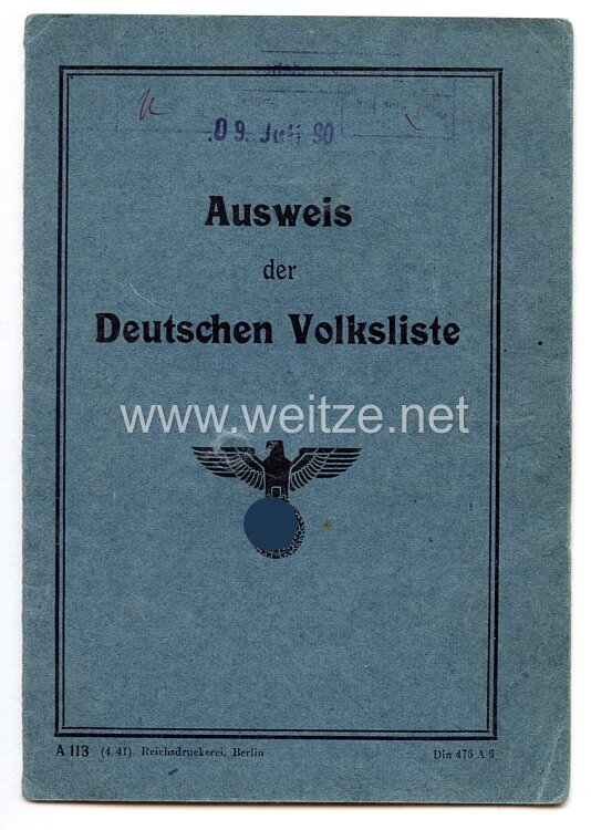 III. Reich - Ausweis der Deutschen Volksliste für einen Mann des Jahrgangs 1898 aus Königshütte/Oberschlesien