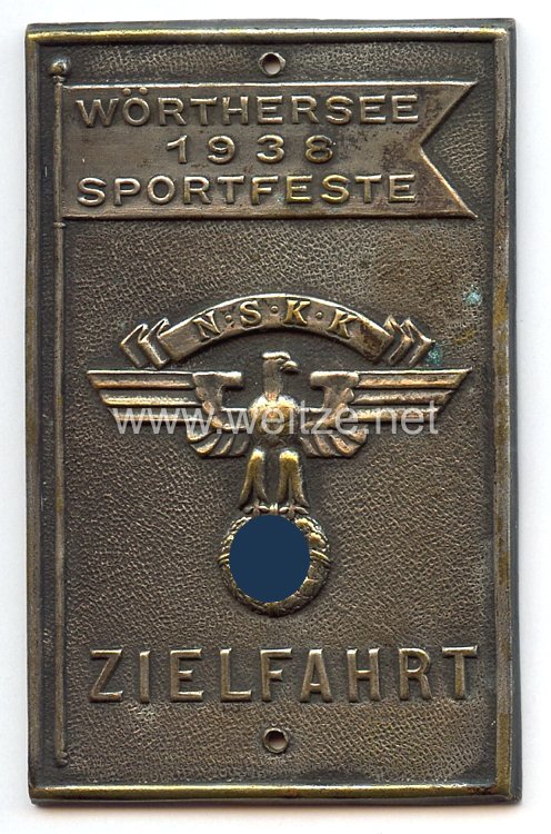 NSKK - nichttragbare Teilnehmerplakette - " Wörthersee 1938 Sportfeste Zielfahrt "