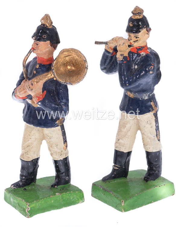 1. Weltkrieg Preussen 2 Musiker in blauer Uniform marschierend ( Pfeifer und Bläser )