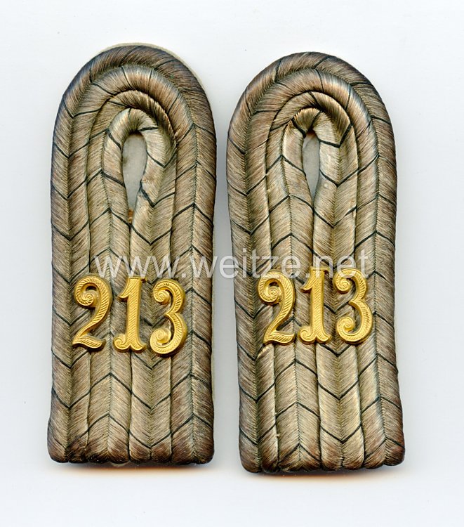 Preußen 1. Weltkrieg Paar Schulterstücke für einen Leutnant im Reserve-Infanterie-Regiment Nr. 213