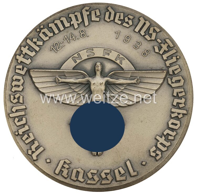 NSFK silberne Siegermedaille "NSFK Reichswettkämpfe des NS-Fliegerkorps Kassel 12.-14. Aug. 1938" Bild 2