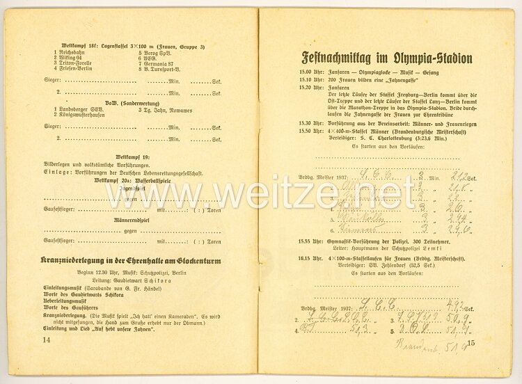 III. Reich - NSRL - 1. Brandenburgisches Turn- u. Sportfest am 27.6.1937 - Programmheft Bild 2