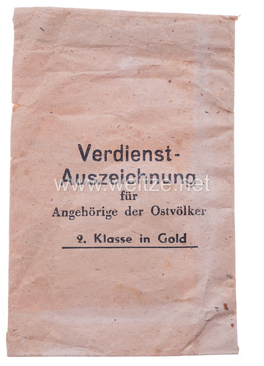 Verleihungstüte für die Verdienstauszeichnung für Ostvölker 2. Klasse in Gold