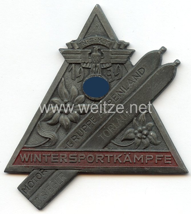 NSKK - nichttragbare Siegerplakette - " NSKK Motorgruppe Alpenland - Wintersportkämpfe 1939 Torlauf 3. Sieger "