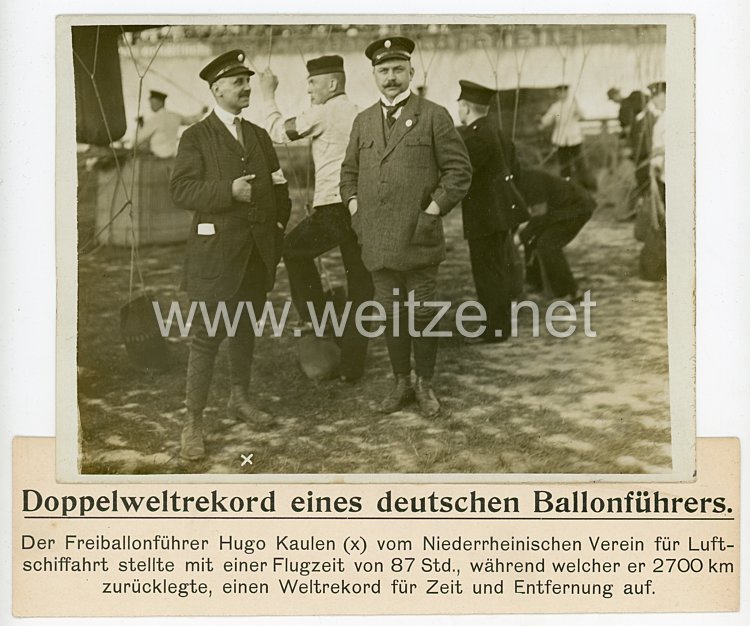 Deutsches Kaiserreich Pressefoto, Doppelweltrekord des deutschen Ballonführers Hugo Kaulen