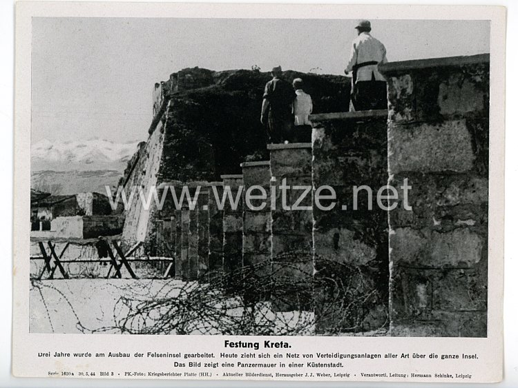 III. Reich - gedrucktes Pressefoto " Festung Kreta " 30.5.1944