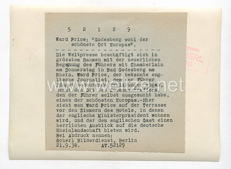 3. Reich Pressefoto: Ward Price "Godsberg wohl der schönste Ort Europas" Bild 2