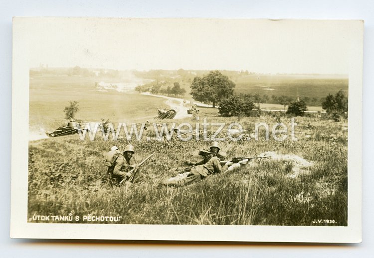 Tschechoslowakei Postkarte Panzer und Infanterie 1930