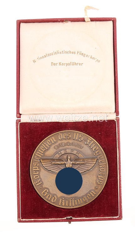 NSFK Erinnerungsplakette "Korpsschießen des NS-Fliegerkorps Bad Kissingen 8.-10.4.1939"