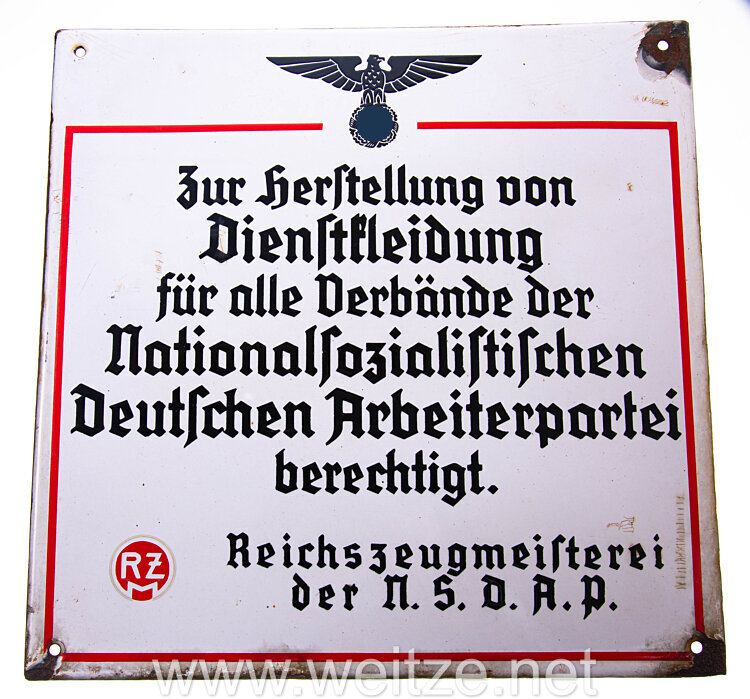 III. Reich - Emailleschild für einen RZM-Betrieb